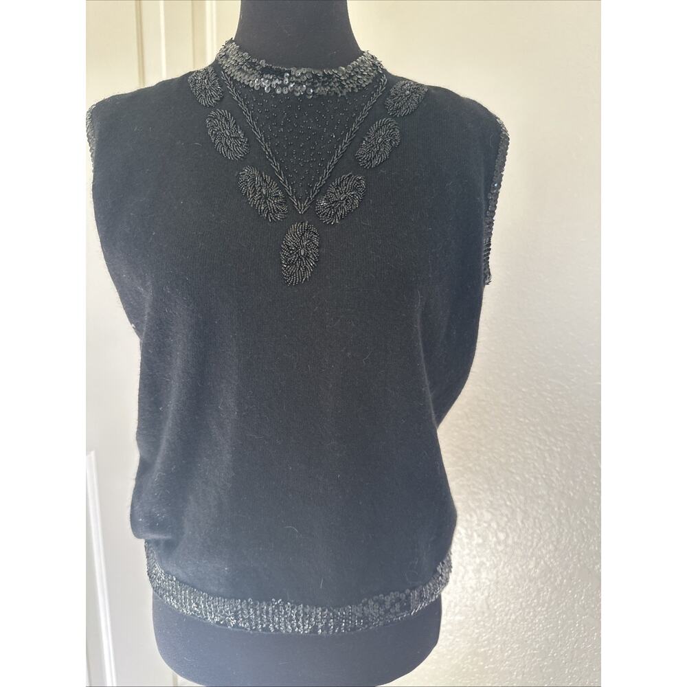 Vintage Hand Beaded Sequin Tank Sweater Sleeveless 1950's Size M